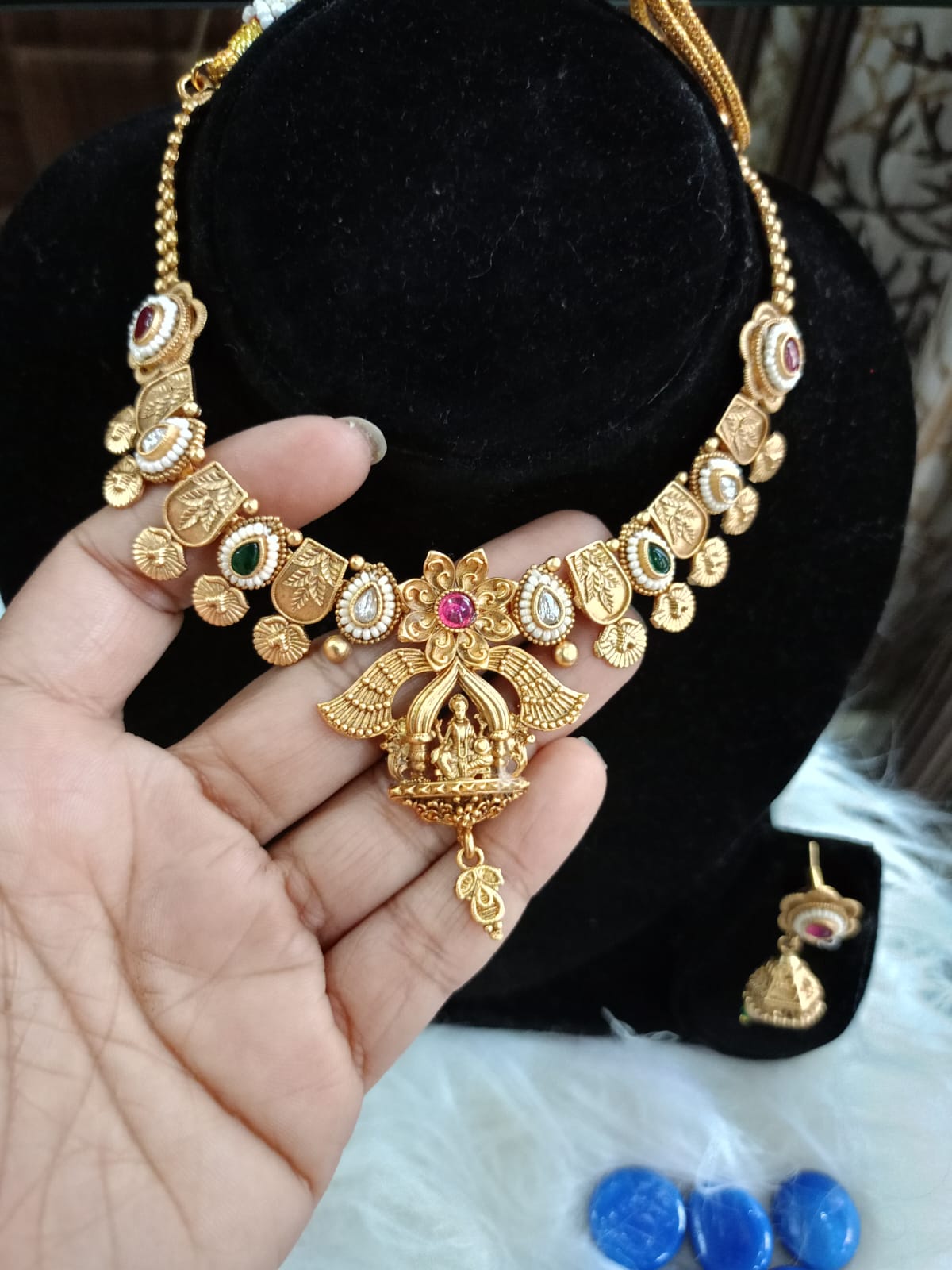 Temple Necklace with Semi Precious Stones