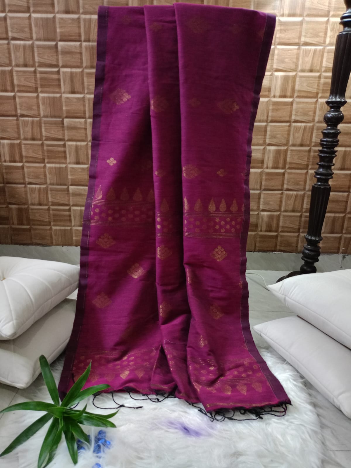 Handwoven  Exclusive Linen Jamdani Saree - Jamuni