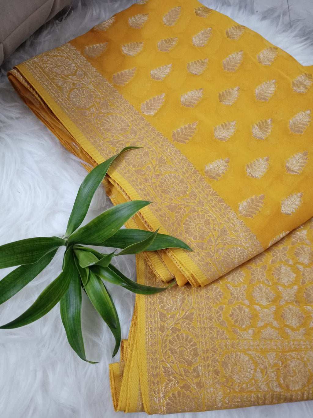 Khaddi Georgette Yellow Saree | Lightweight Festive & Wedding Wear