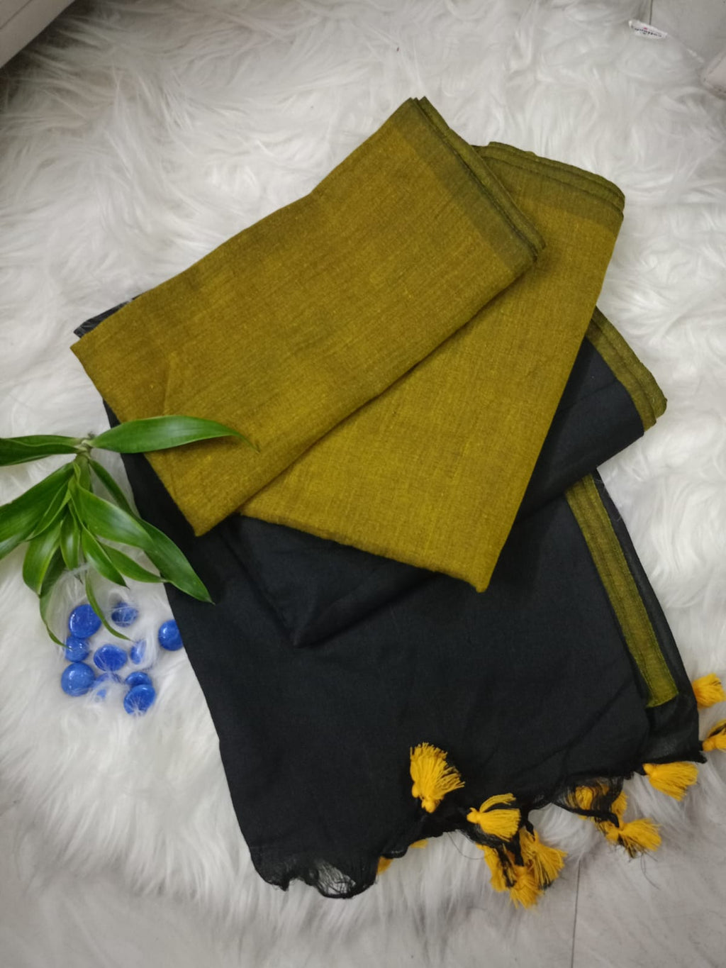 Black and Green Cotton Saree