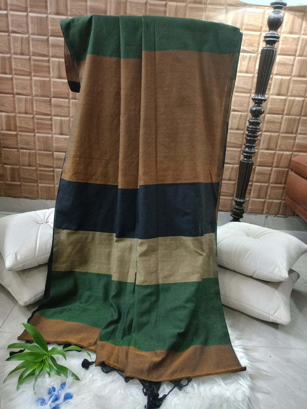 Brown And  Green Cotton Saree - Sushmita Sen Inspired