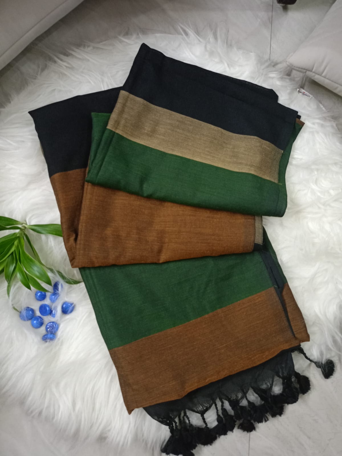 Brown And  Green Cotton Saree - Sushmita Sen Inspired