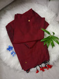 Maroon Cotton Sequin Saree With Tassels