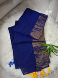 Blue and Golden Strip Half n Half Mul Cotton Saree with Tasse