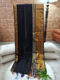 Black Pure Cotton with Gold and Silver stripes Saree