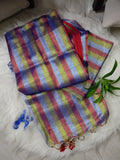 Multi Color Tissue with Gold Silver Red  Grey stripes Saree