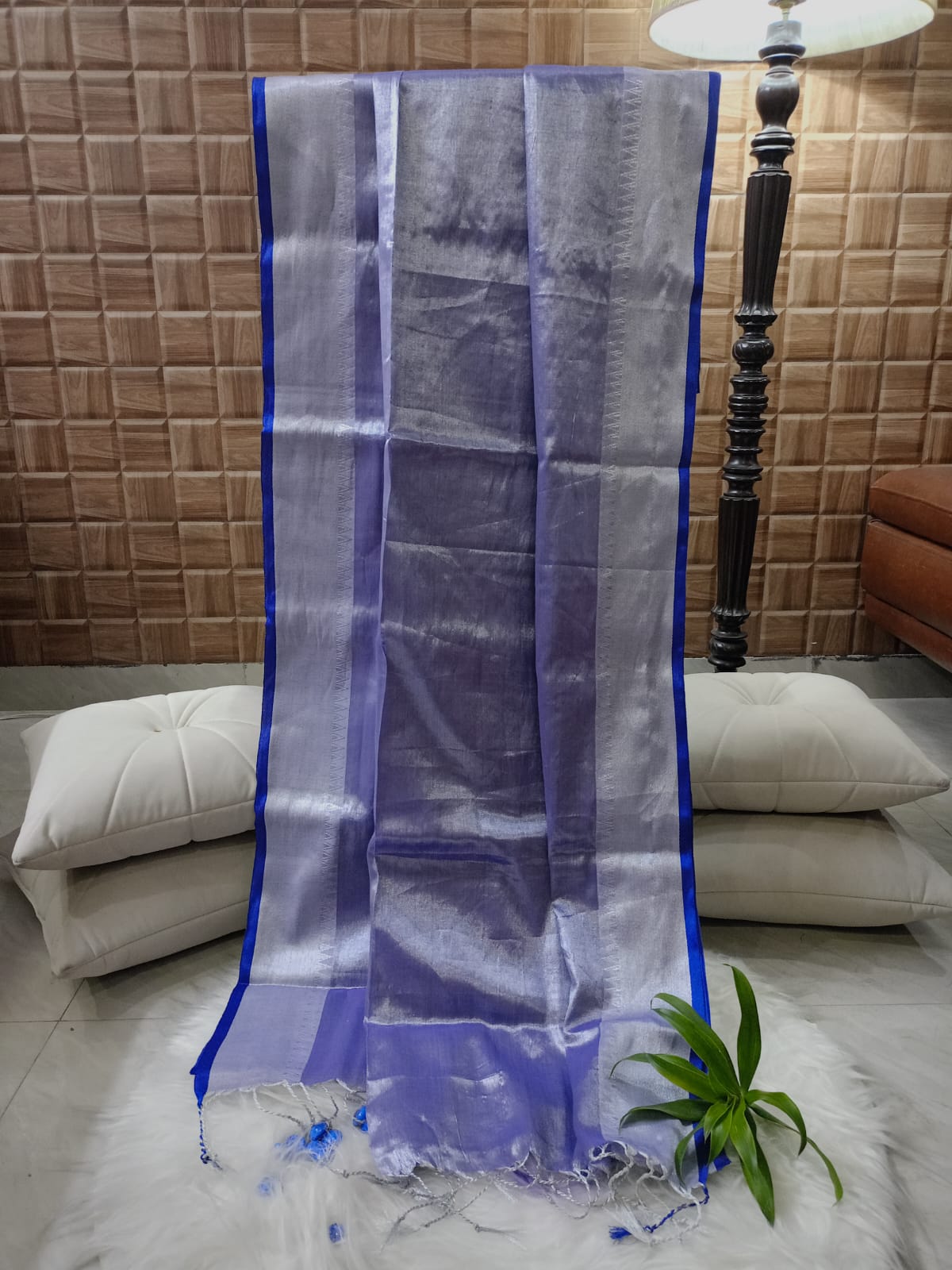 Purple Soft Tissue with  Silver Border Saree