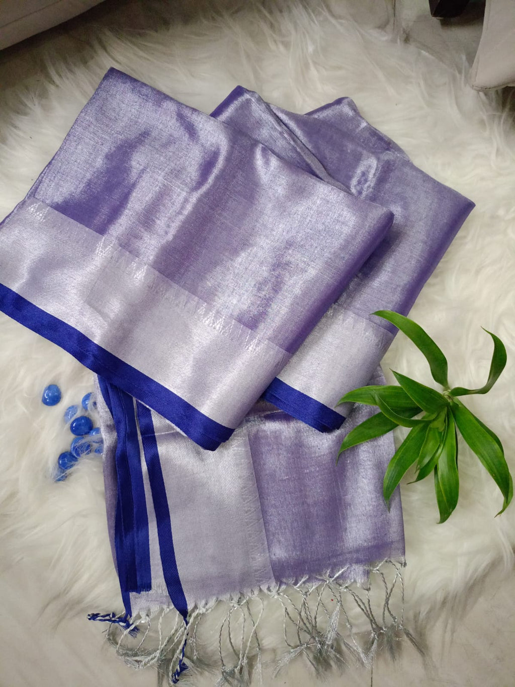 Purple Soft Tissue with  Silver Border Saree
