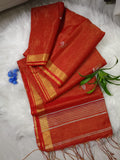 Golden Rust Jamdani Linen Tissue  Saree