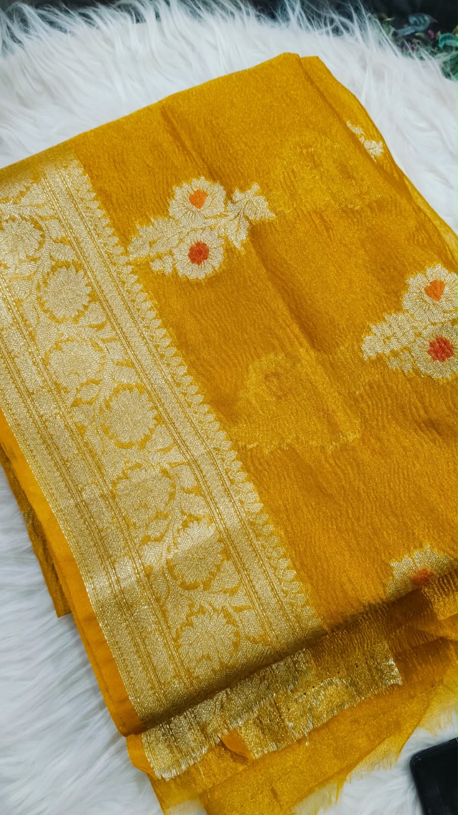 Tissue Yellow Buti Sarees