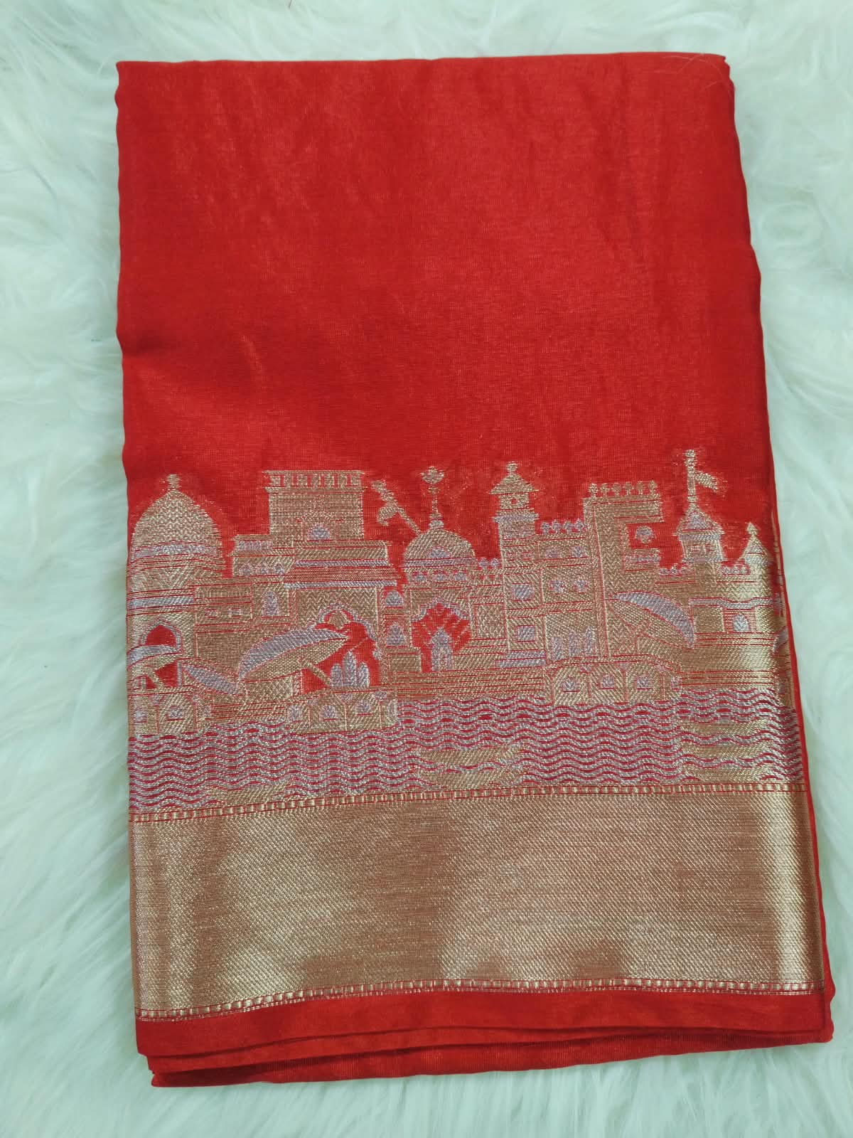 Cotton Silk Red Temple Border Saree