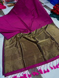 Purple Cotton Saree with Golden Pallu