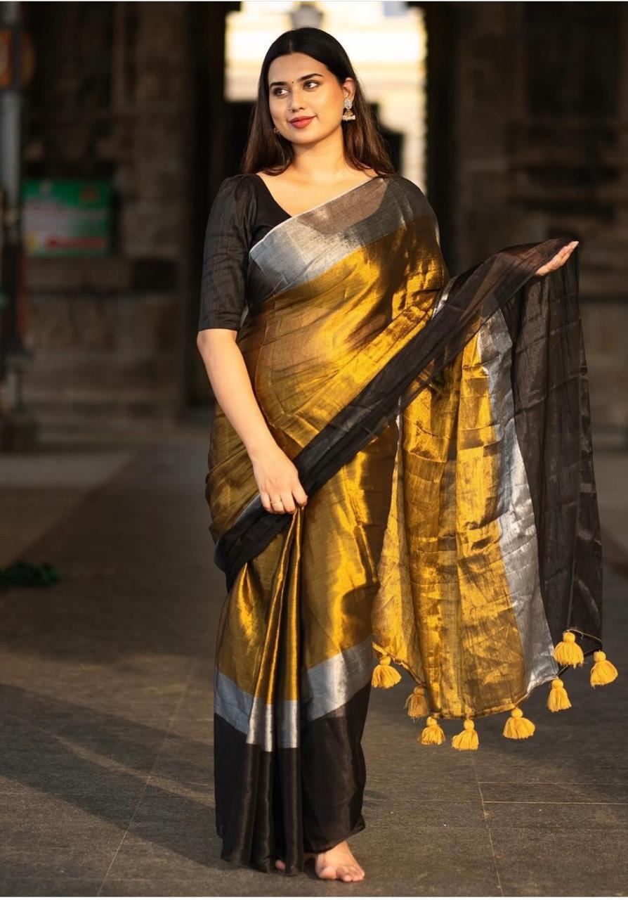 Metallic Gold and Black Handloom Tissue Saree